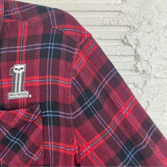 Harley Davidson Flannel Shirt Red & Blue Plaid "Ain't No Darling" Graphic Medium - Picture 5 of 16